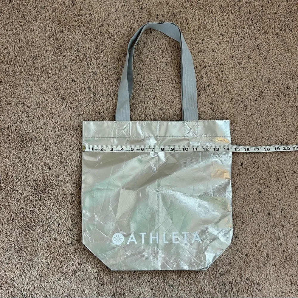 Athleta Silver Metallic Medium Reusable Tote Gift Grocery Bag Swag